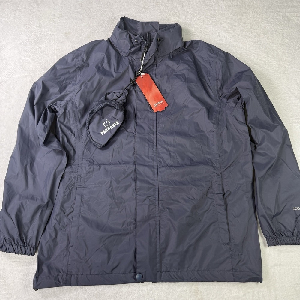 33,000 FT Rain Jacket Packable Navy Hooded Wind Rain Jacket Pockets Medium NWT